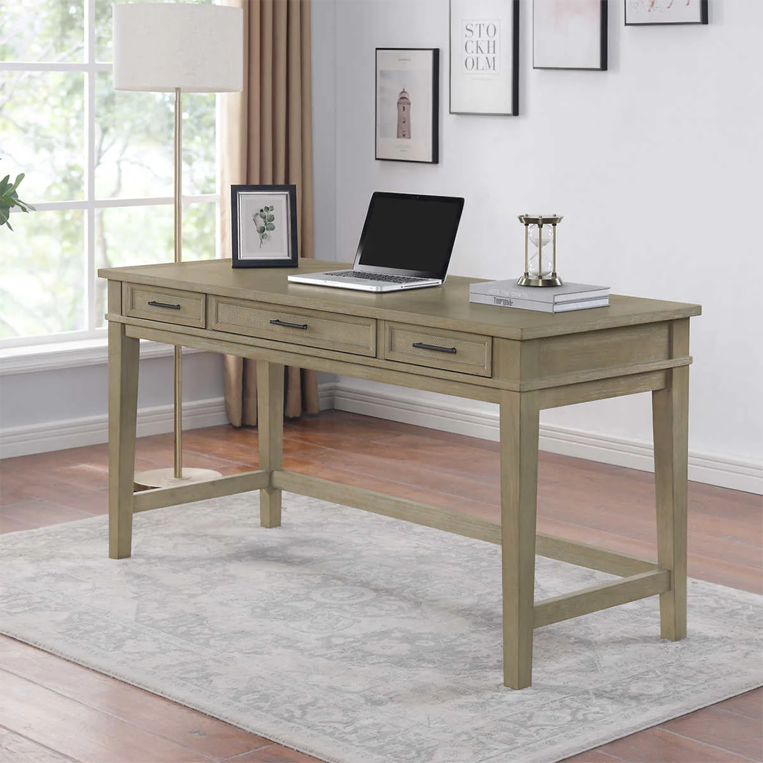 Dunmoore Contemporary Writing Desk – Modern Wood Office Desk with Storage Drawers and Sleek Metal Accents - Nadeems Home
