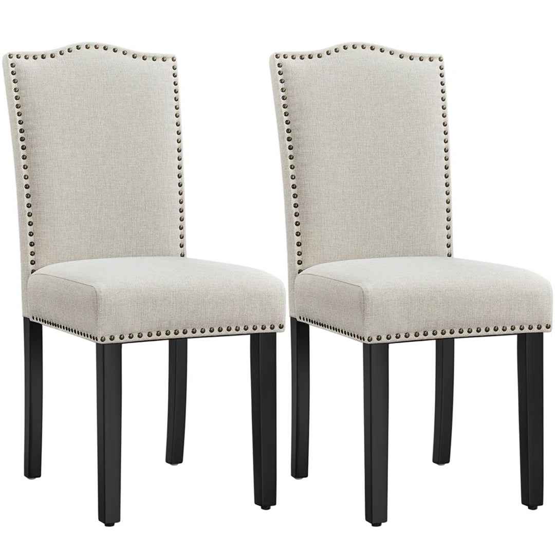 Set of 2 Modern Fabric Upholstered Dining Chairs with Nailhead Trim – Elegant & Comfortable Seating