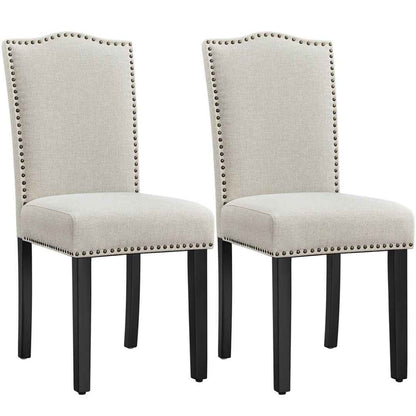 Set of 2 Modern Fabric Upholstered Dining Chairs with Nailhead Trim – Elegant & Comfortable Seating