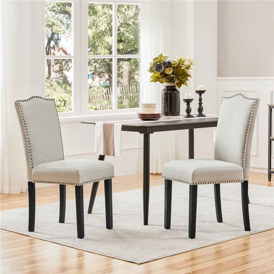 Set of 2 Modern Fabric Upholstered Dining Chairs with Nailhead Trim – Elegant & Comfortable Seating