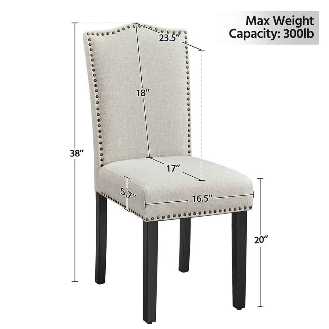 Set of 2 Modern Fabric Upholstered Dining Chairs with Nailhead Trim – Elegant & Comfortable Seating