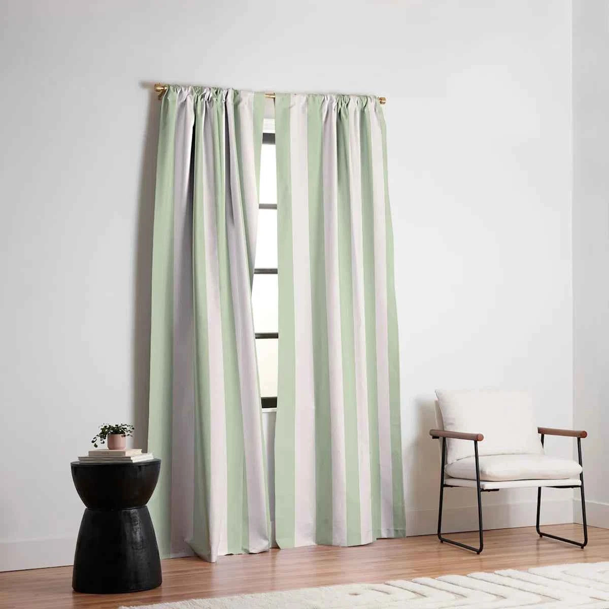 Daily Regina Designs Pastel Green Vertical Stripes Blackout Curtain – 1 Panel