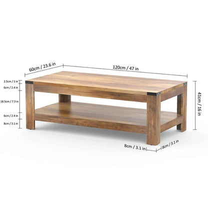 Damika Rectangular Coffee Table with 2-Tier Storage – Rustic Oak Finish
