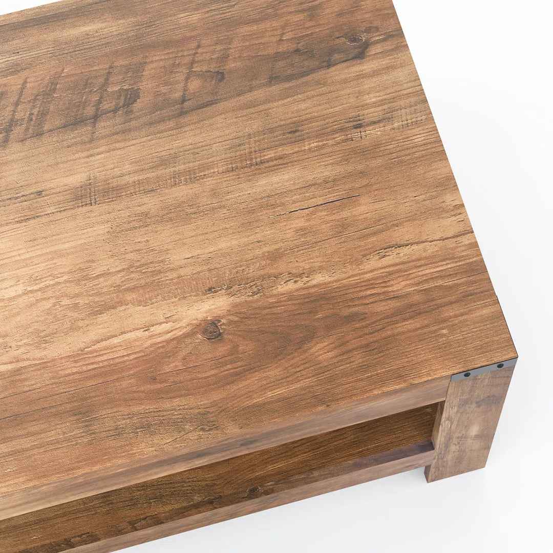 Damika Rectangular Coffee Table with 2-Tier Storage – Rustic Oak Finish