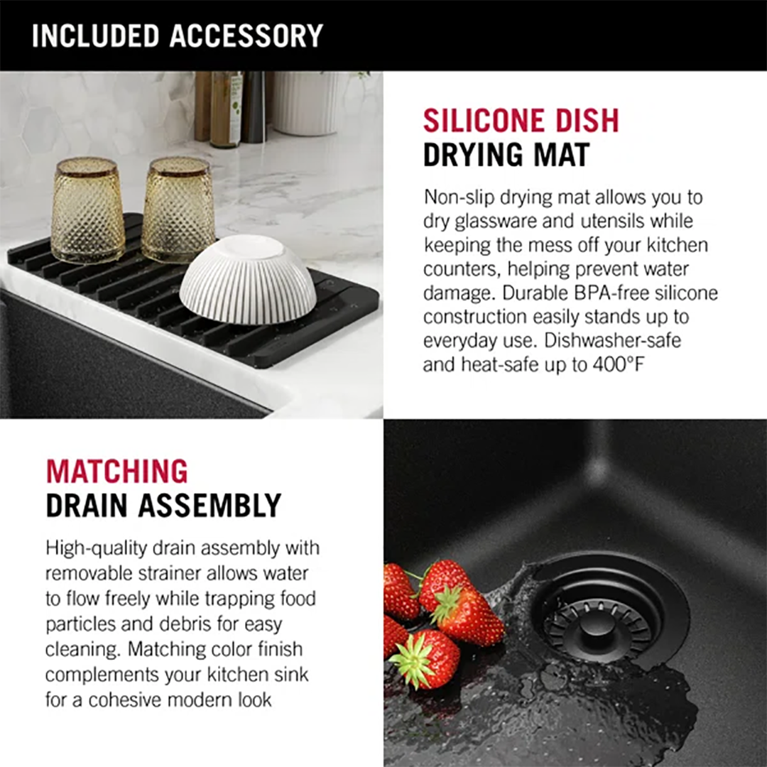 Delta Everest™ 32" Granite Composite Workstation Kitchen Sink – Undermount Single Bowl with WorkFlow™ Ledge
