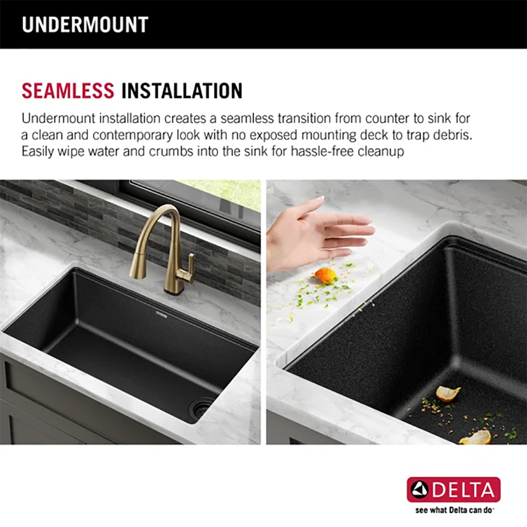 Delta Everest™ 32" Granite Composite Workstation Kitchen Sink – Undermount Single Bowl with WorkFlow™ Ledge