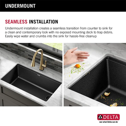 Delta Everest™ 32" Granite Composite Workstation Kitchen Sink – Undermount Single Bowl with WorkFlow™ Ledge