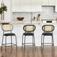 Dycanpo 24" Rattan Bar Stools Set of 2 – Round Faux Leather Barstools for Kitchen, Black