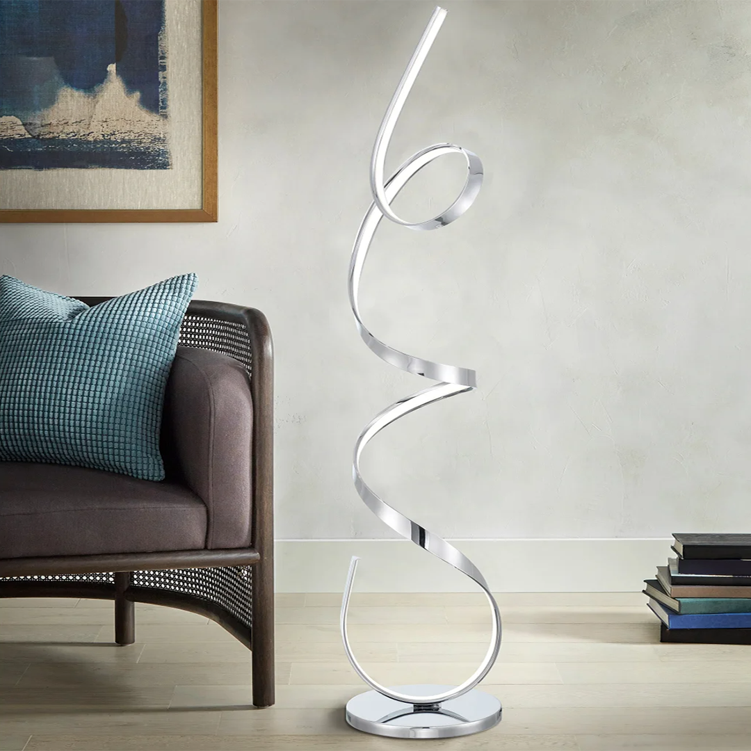 Electra Floor Lamp – Chrome Color -Contemporary LED Floor Lamp with Integrated LEDs, 59″ Height, Dimmer & Footswitch
