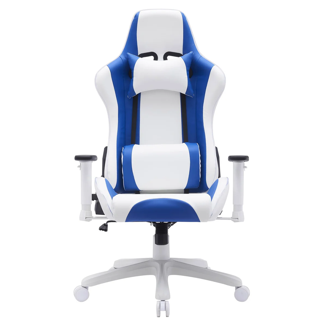 Ember Gaming Chair – Blue & White Fabric, Hydraulic Lift, Adjustable Arms & Tilt, 330 lb Capacity