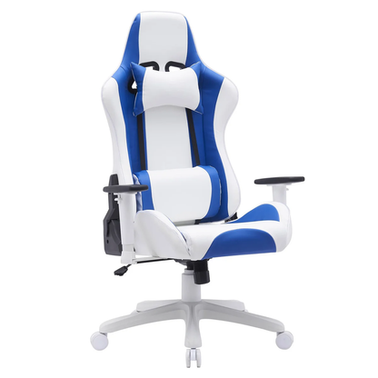 Ember Gaming Chair – Blue & White Fabric, Hydraulic Lift, Adjustable Arms & Tilt, 330 lb Capacity