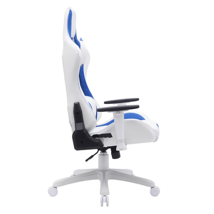 Ember Gaming Chair – Blue & White Fabric, Hydraulic Lift, Adjustable Arms & Tilt, 330 lb Capacity