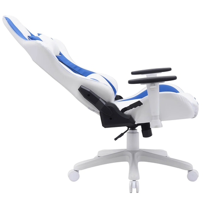 Ember Gaming Chair – Blue & White Fabric, Hydraulic Lift, Adjustable Arms & Tilt, 330 lb Capacity