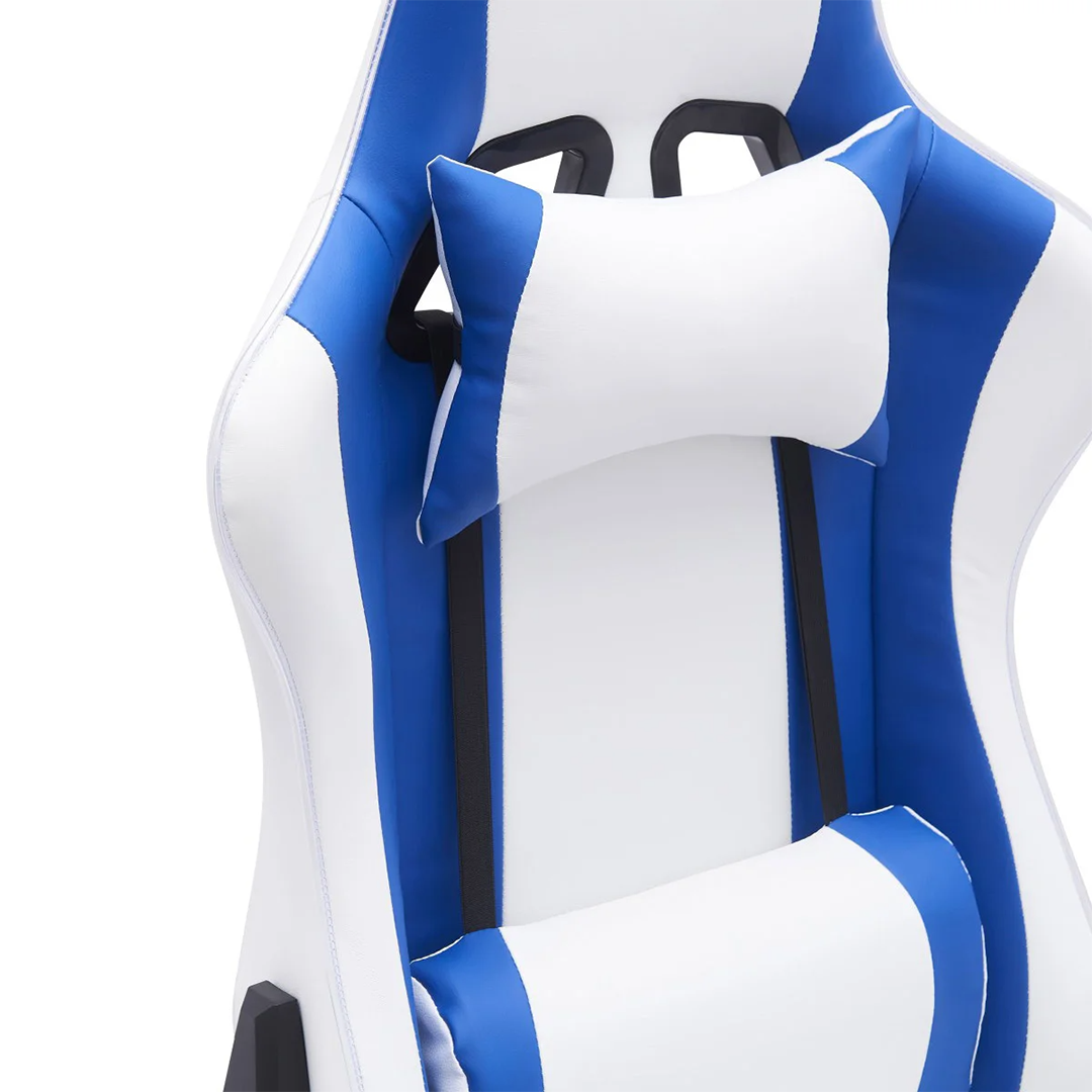 Ember Gaming Chair – Blue & White Fabric, Hydraulic Lift, Adjustable Arms & Tilt, 330 lb Capacity