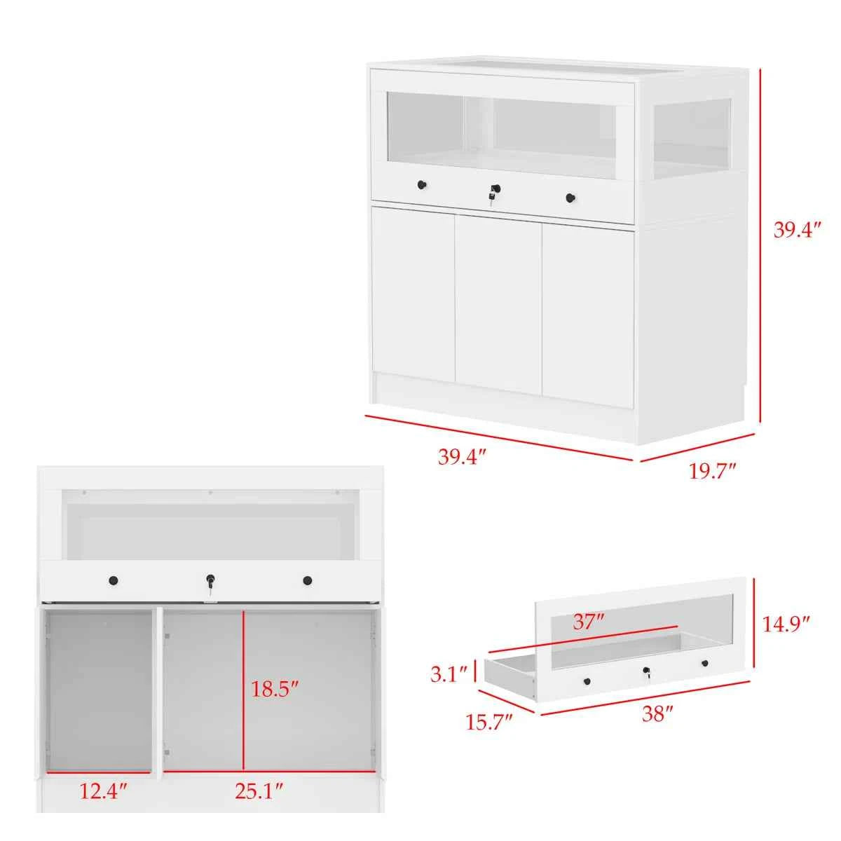 Elegant Jewelry Display Cabinet with Lock & Tempered Glass – Secure Showcase 39.4" x 19.7" x 39.4"