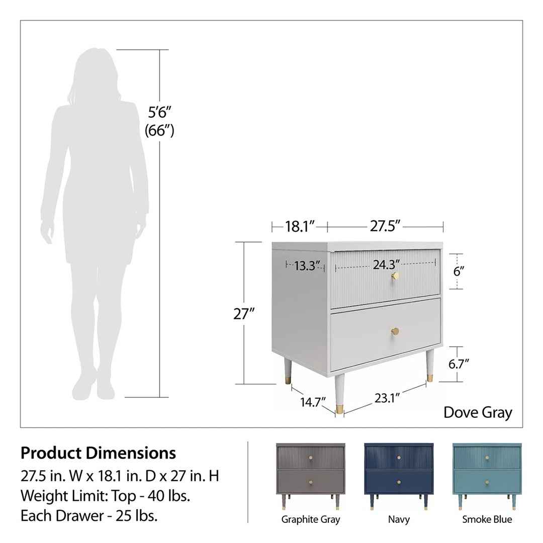 Elizabeth 2-Drawer Nightstand – Stylish & Functional Bedroom Storage