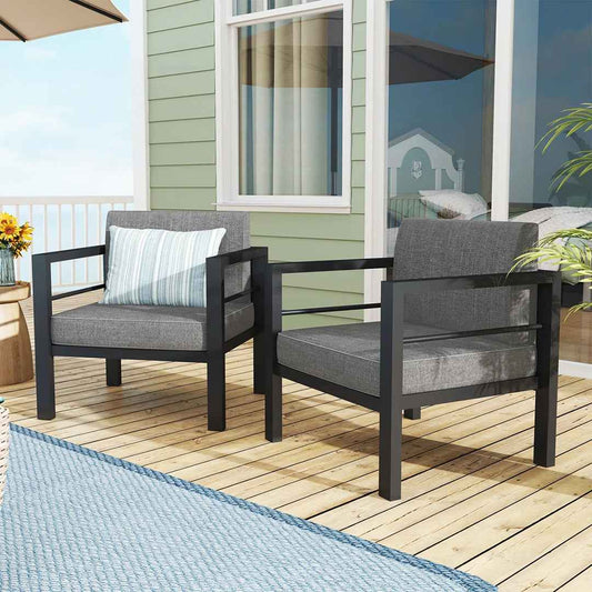Evalinda 2 Outdoor Aluminum Patio Armchairs with Waterproof Cushions – Durable & Comfortable