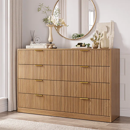 Fluted 8-Drawer Bedroom Dresser – 55" Wide Modern Chest with Sleek Metal Handles