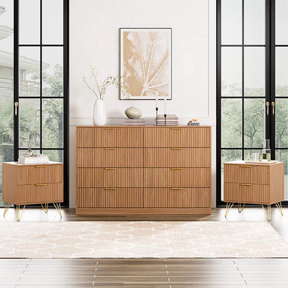 Fluted 8-Drawer Bedroom Dresser – 55" Wide Modern Chest with Sleek Metal Handles