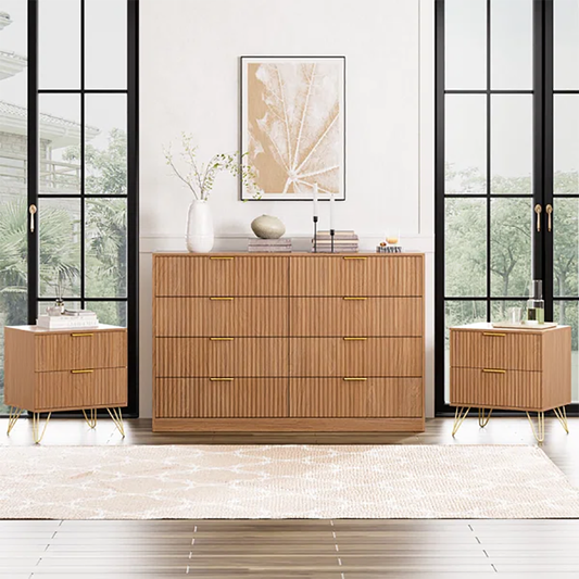 Fluted 8-Drawer Bedroom Dresser – 55" Wide Modern Chest with Sleek Metal Handles