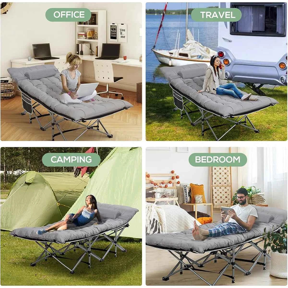 Folding Camping Cot with Pillow and Thick Mattress – Comfortable Portable Sleeping Solution