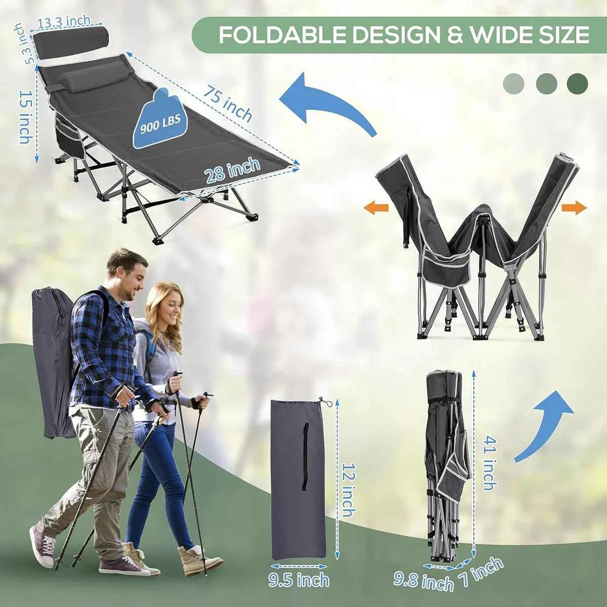 Folding Camping Cot with Pillow and Thick Mattress – Comfortable Portable Sleeping Solution