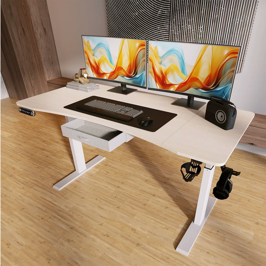 Fumiki 63" Curved Dual Motor Adjustable Height Standing Desk with Drawer – Comfort, Style & Productivity
