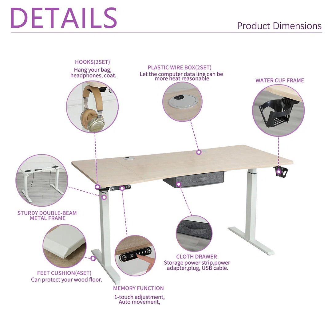 Fumiki 63" Curved Dual Motor Adjustable Height Standing Desk with Drawer – Comfort, Style & Productivity