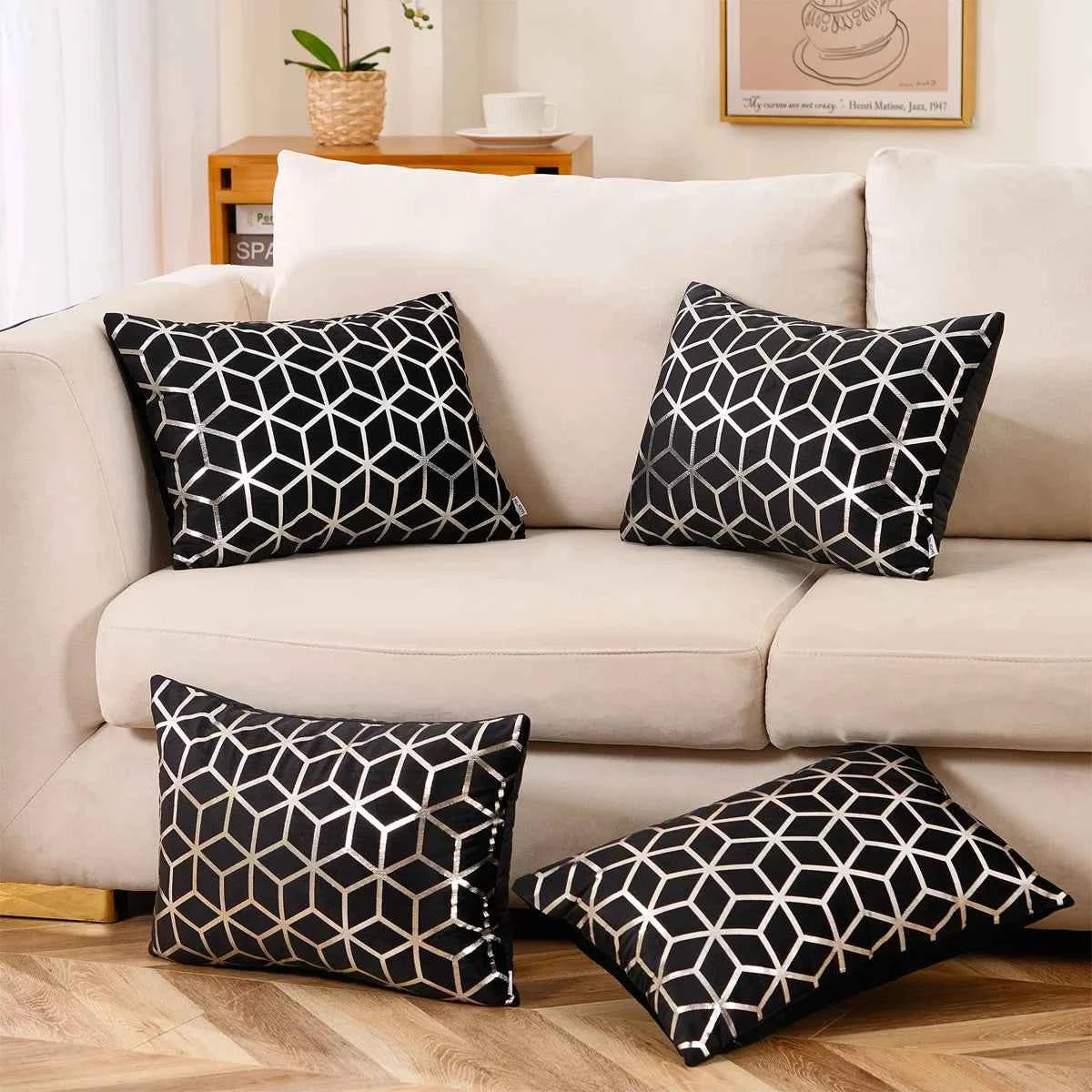 Geometric Velvet Throw Pillows Set of 4 – Soft, Stylish Accent Pillows