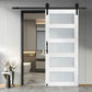 Glass Sliding MDF Barn Door with Hardware Kit – 5 Tempered Frosted Glass Panels, Big Wheel Rollers