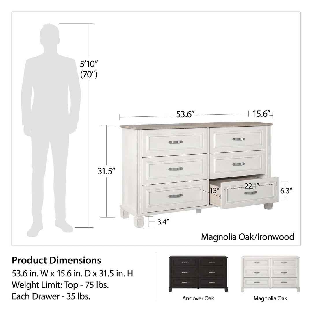 Hillview 6 Drawer Dresser – Modern Storage Cabinet for Bedroom Organization