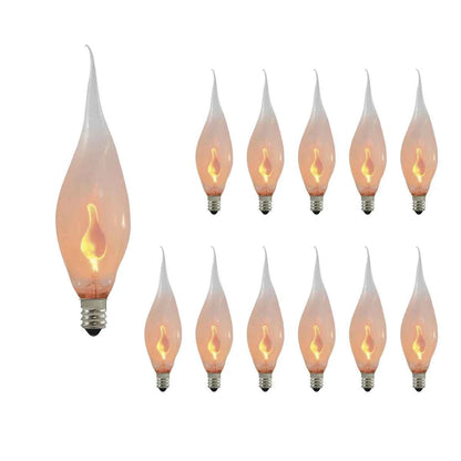 Incandescent CA5 Candelabra Screw Base (E12) 3W Silicone Flame-Shaped Light Bulb Set of 12