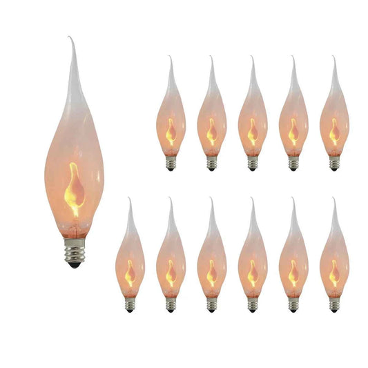 Incandescent CA5 Candelabra Screw Base (E12) 3W Silicone Flame-Shaped Light Bulb Set of 12