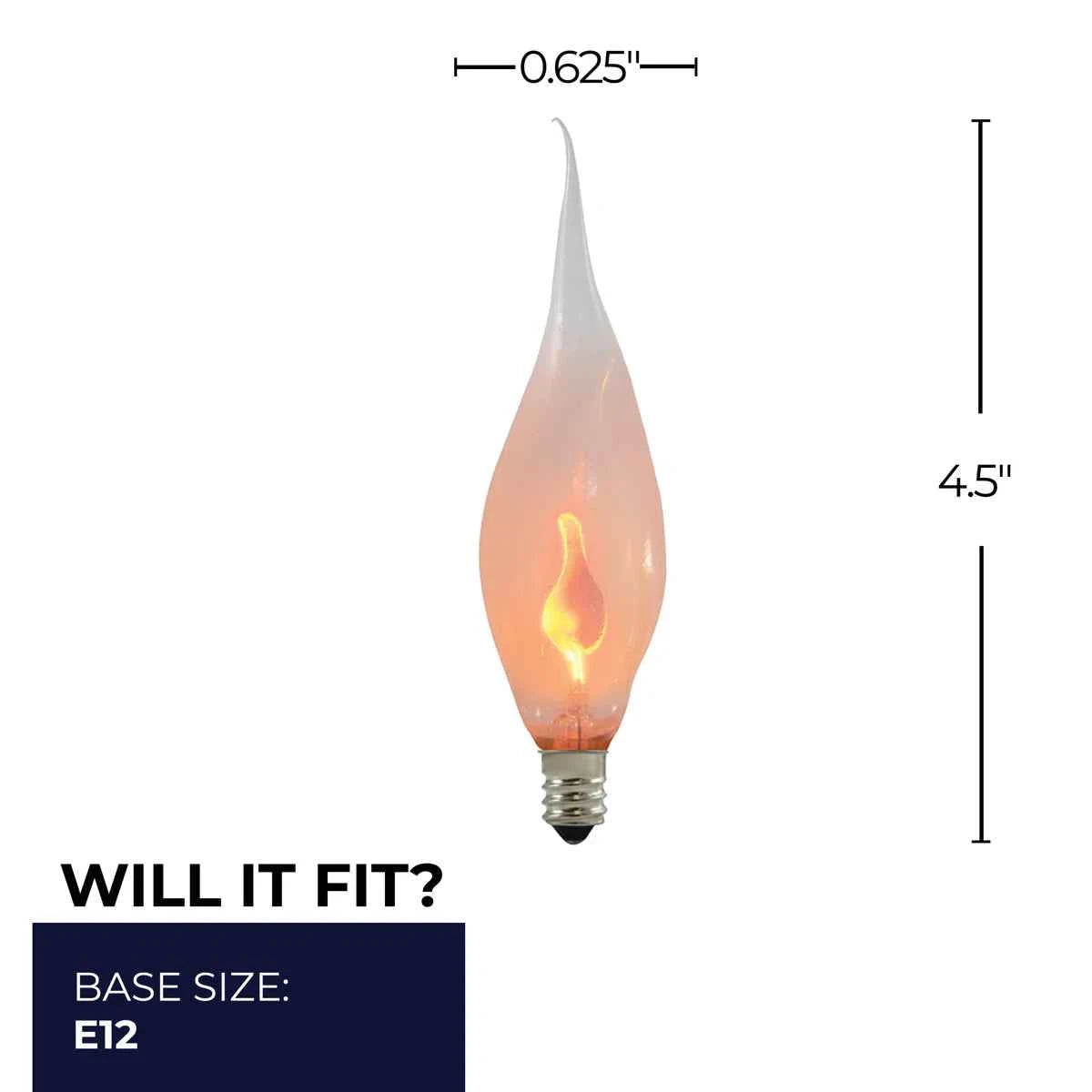 Incandescent CA5 Candelabra Screw Base (E12) 3W Silicone Flame-Shaped Light Bulb Set of 12