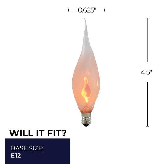 Incandescent CA5 Candelabra Screw Base (E12) 3W Silicone Flame-Shaped Light Bulb Set of 12