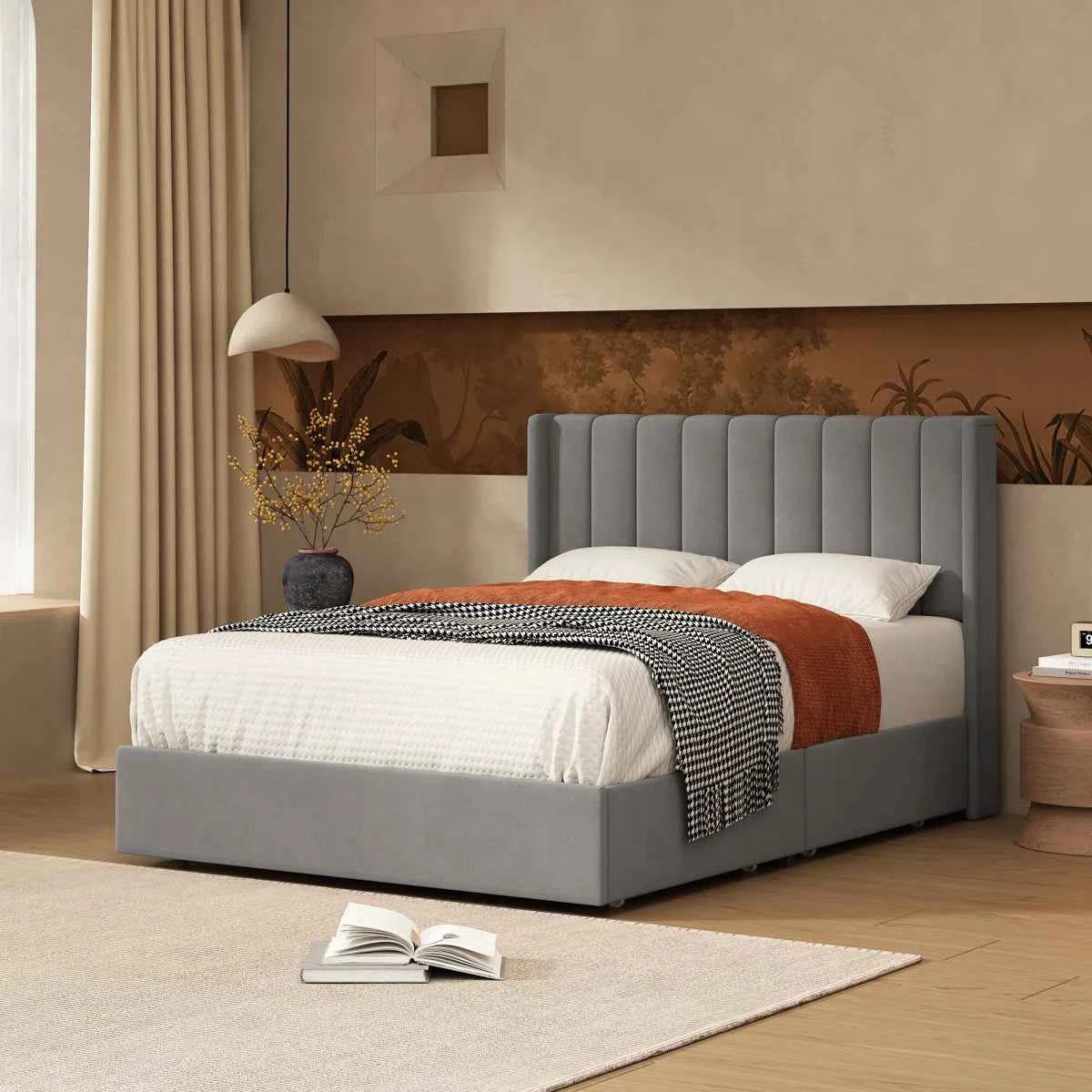 Jeilyn Upholstered Platform Bed with Built-In Drawer Storage – Modern Space-Saving Bedroom Furniture