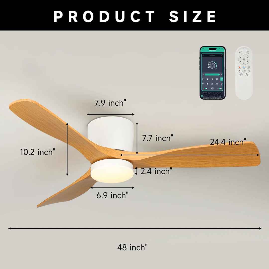 Karlena 48” 3-Blade Flush Mount Ceiling Fan – Dimmable LED Light & Remote Control