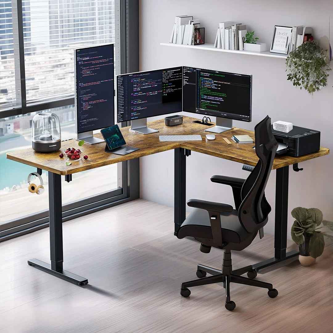 Kodee 63" L-Shaped Standing Desk – Height Adjustable with Memory Controller & Built-In Outlets