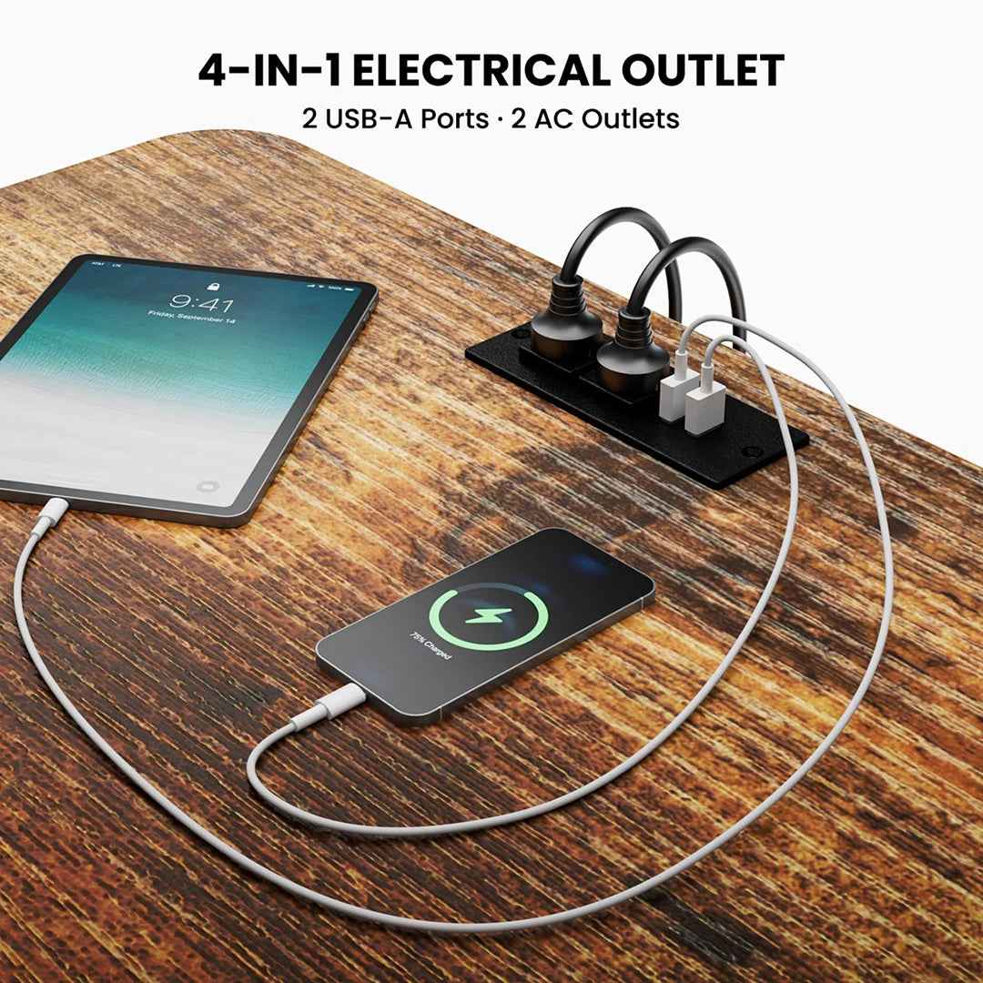 Kodee 63" L-Shaped Standing Desk – Height Adjustable with Memory Controller & Built-In Outlets