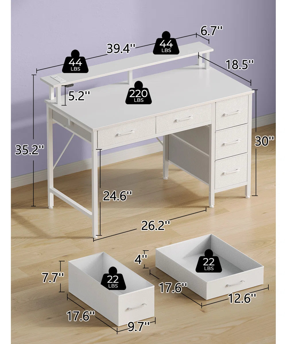 Linze Computer Desk with Monitor Shelf, RGB LED Lights, USB Ports & Storage Drawers – Modern Gaming & Workstation Setup
