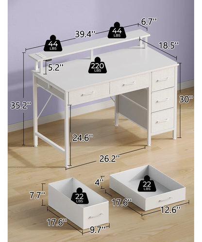 Linze Computer Desk with Monitor Shelf, RGB LED Lights, USB Ports & Storage Drawers – Modern Gaming & Workstation Setup