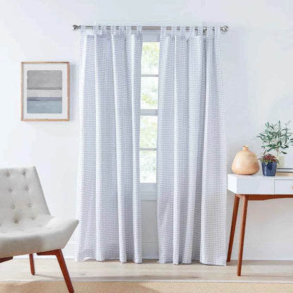 Mini Check Tabtop Light Filtering Curtain Panels Set of 2 – White & Dark Grey