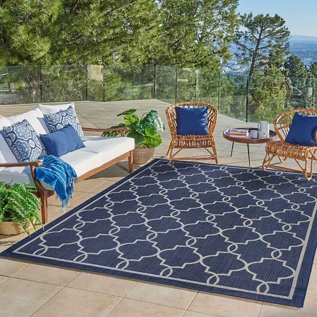 NAPLES Tremont Navy 7'10" x 10' Area Rug – Elegant Navy Blue Indoor/Outdoor Rug for Living & Dining Space