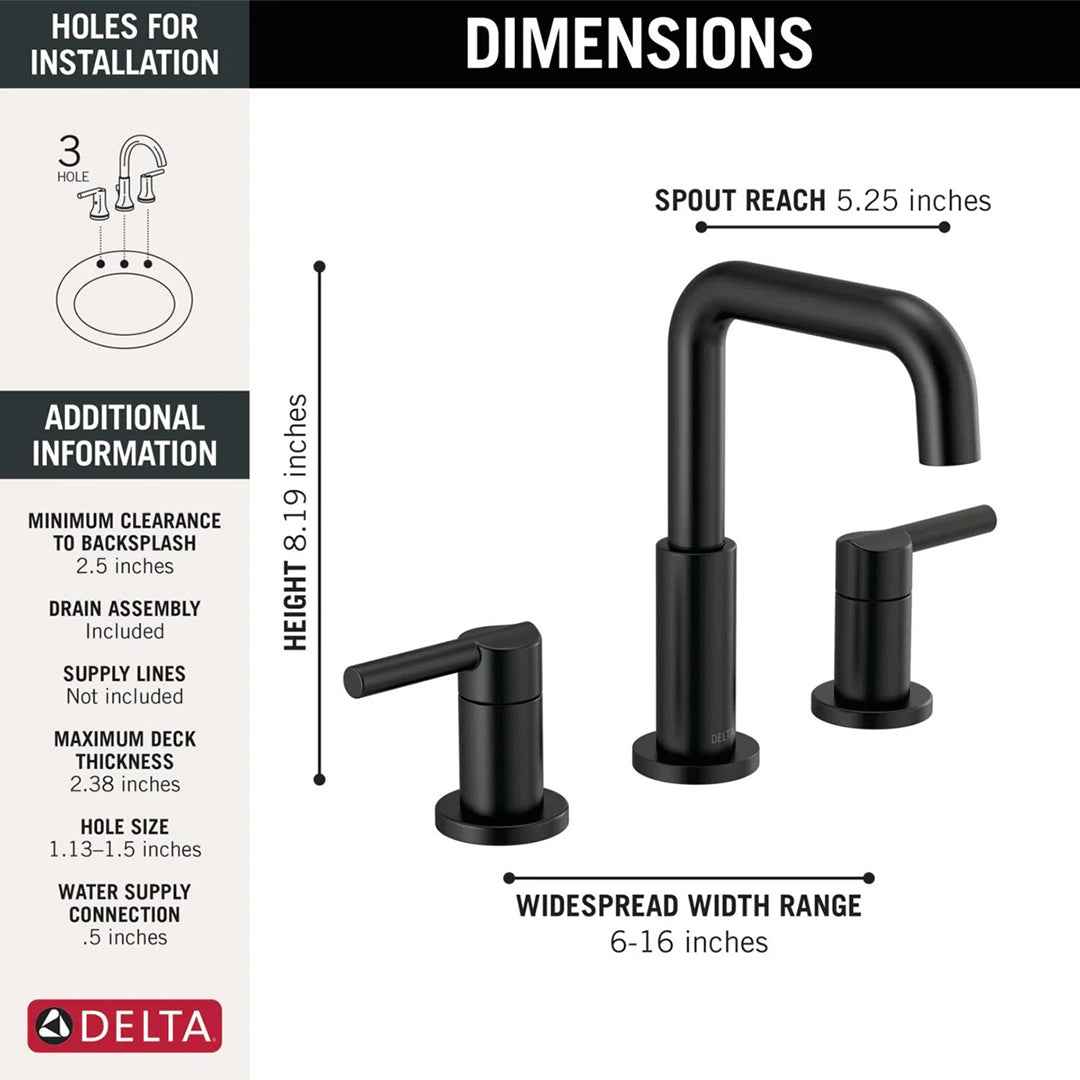 Nicoli Widespread Bathroom Faucet – 3-Hole, 2-Handle Sink Faucet for Modern Bathrooms