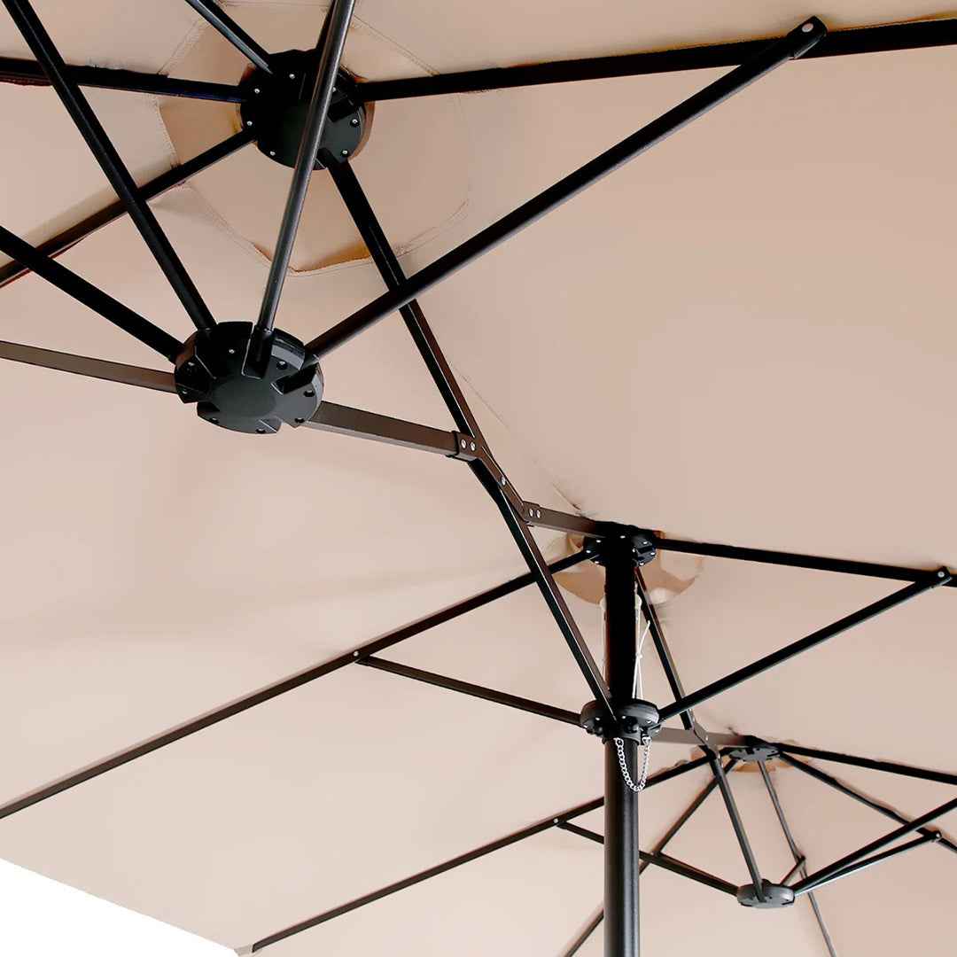 Nyasia 15 ft x 9 ft Rectangular Market Umbrella with Base – Durable Outdoor Shade Solution