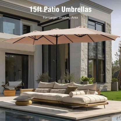 Nyasia 15 ft x 9 ft Rectangular Market Umbrella with Base – Durable Outdoor Shade Solution