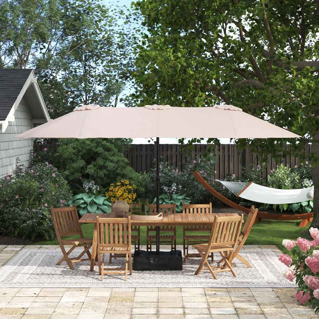 Nyasia 15 ft x 9 ft Rectangular Market Umbrella with Base – Durable Outdoor Shade Solution
