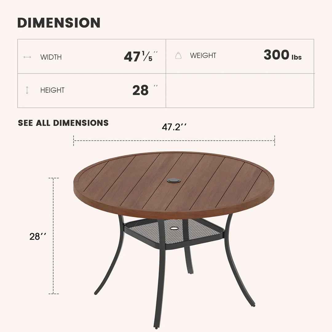 Nyoka 47.2" x 47.2" Outdoor Dining Table for 6 – Stylish & Durable Patio Table