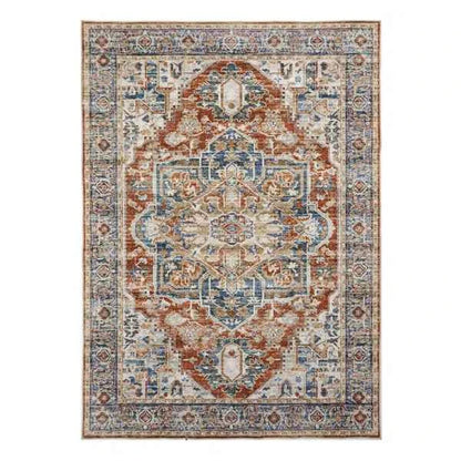 Oriental Inspired Vintage Area Rug – Machine Washable with Non-Slip Backing for High Traffi