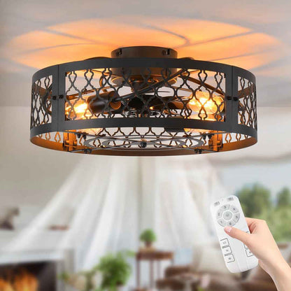 Otylia 19.7" Farmhouse Reversible Caged Ceiling Fan with Light Kit & Remote – Stylish & Functional